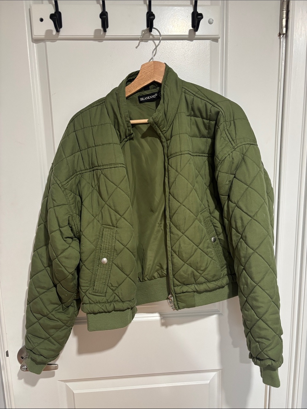 Blank NYC Olive Green Quilted Bomber Jacket